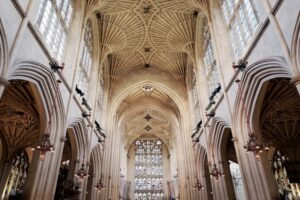 interior of grand cathedral - beige and towering