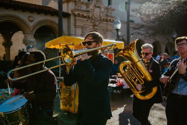 brass section of band on parade